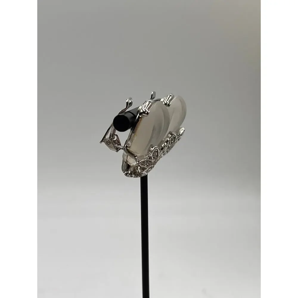 Kenneth Jay Lane White Lucite & Clear Crystal Clip-On‎ Earrings - Picture 4 of 12